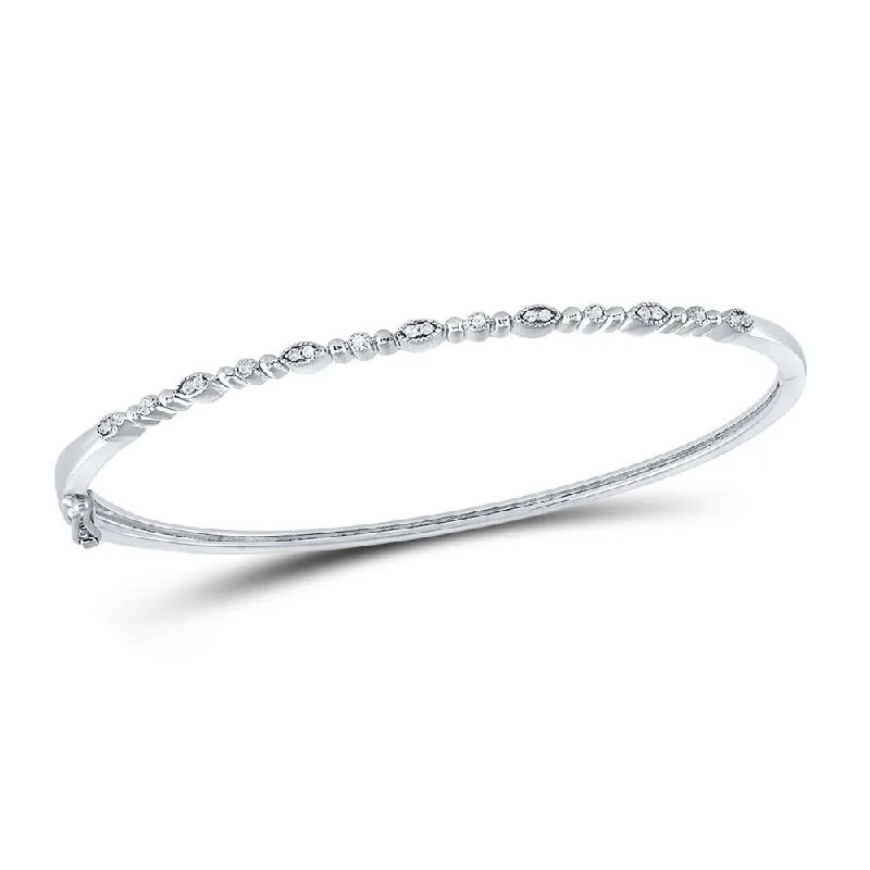 10kt White Gold Womens Round Diamond Stackable Bangle Bracelet 1/8 Cttw