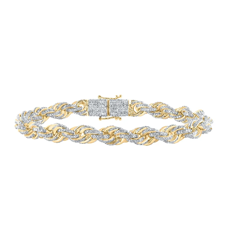 10kt Yellow Gold Mens Round Diamond 8.5-inch Rope Chain Bracelet 7-1/2 Cttw