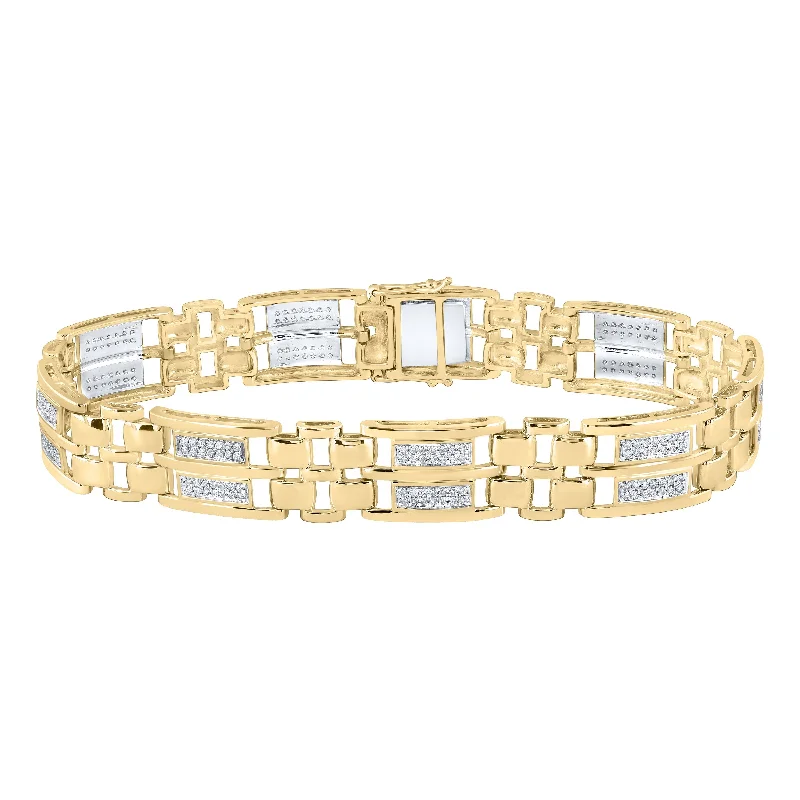 10kt Yellow Gold Mens Round Diamond Link Bracelet 1 Cttw