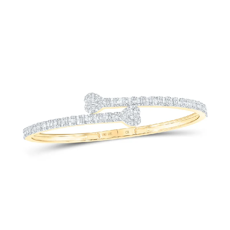 10kt Yellow Gold Womens Baguette Diamond Heart Cuff Bangle Bracelet 1-1/2 Cttw