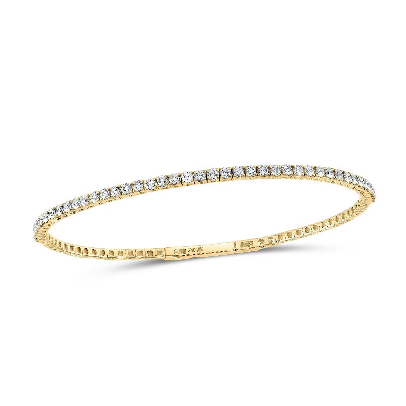 10kt Yellow Gold Womens Round Diamond Flexible Single Row Bangle Bracelet 1-1/4 Cttw