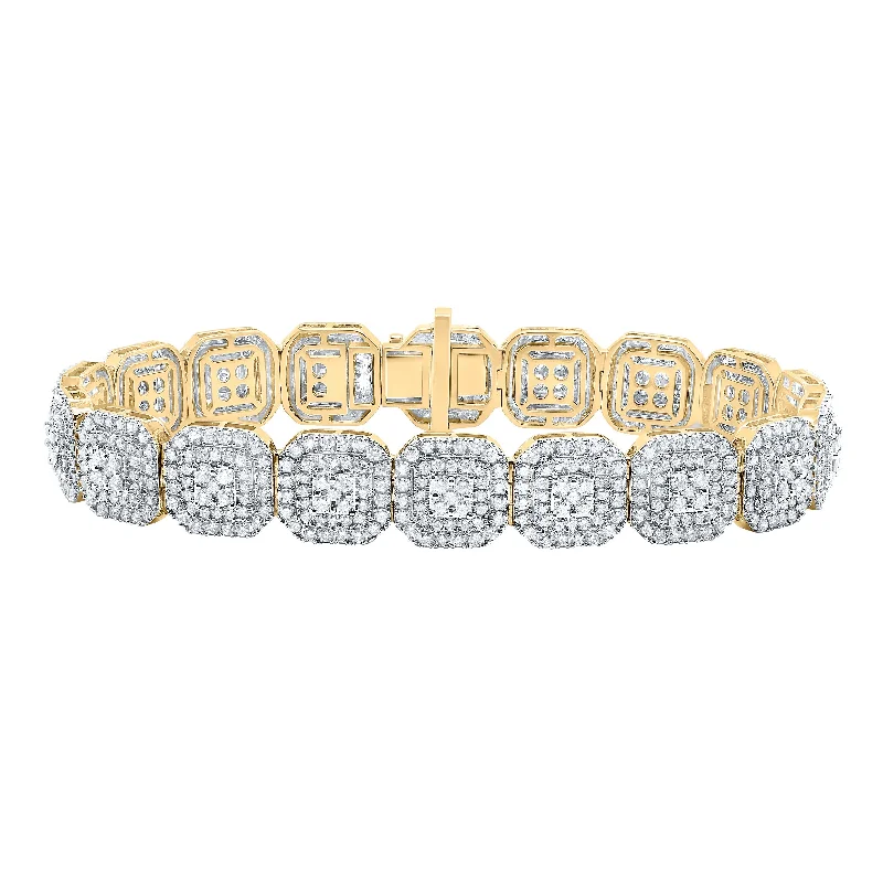 10kt Yellow Gold Womens Round Diamond Square Link Bracelet 9-7/8 Cttw