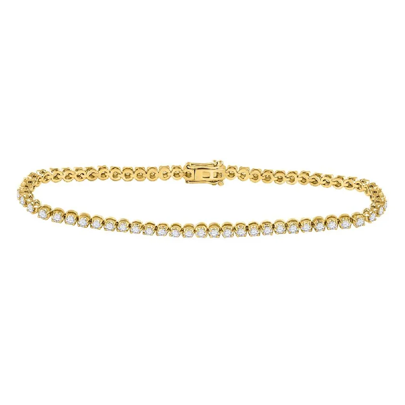 10kt Yellow Gold Womens Round Diamond Studded Tennis Bracelet 2 Cttw