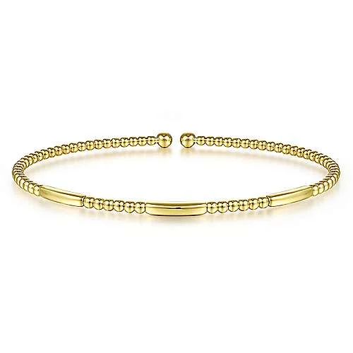 14K Y Gold Bead with Bar Open Bangle