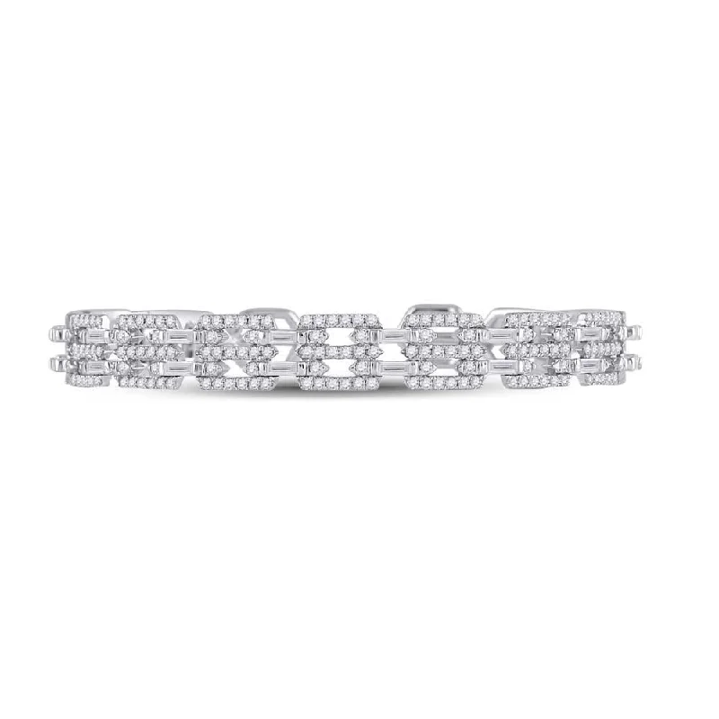 14kt White Gold Womens Baguette Diamond Bangle Bracelet 2-1/2 Cttw