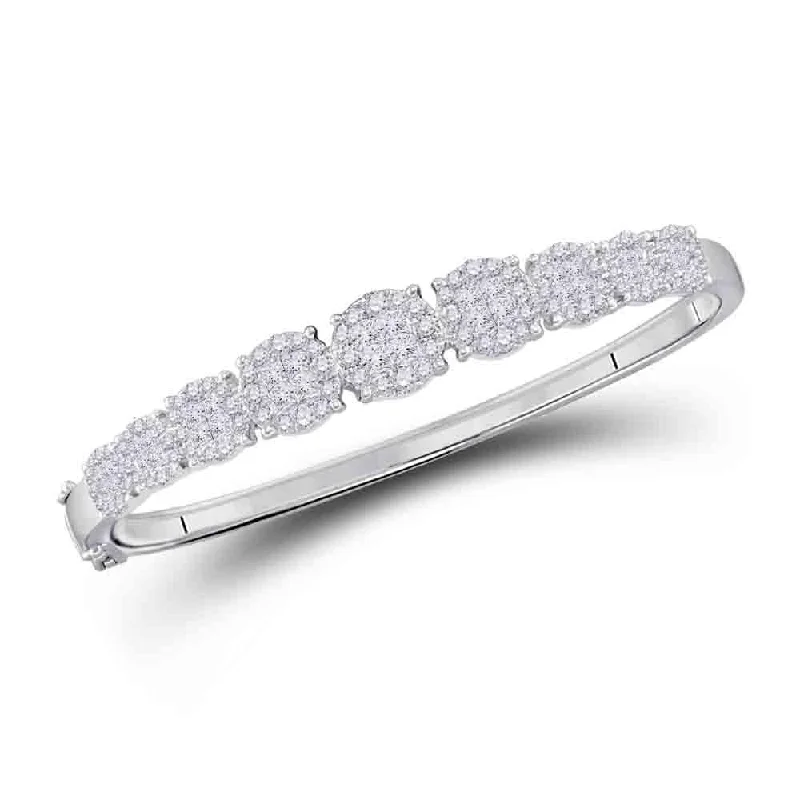 14kt White Gold Womens Princess Round Diamond Bangle Bracelet 3 Cttw