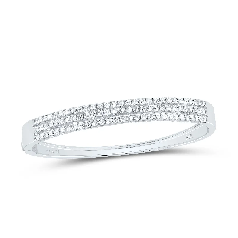 14kt White Gold Womens Round Diamond 3-Row Bangle Bracelet 3 Cttw