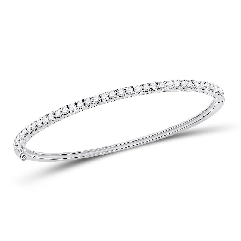 14kt White Gold Womens Round Diamond Classic Bangle Bracelet 2 Cttw