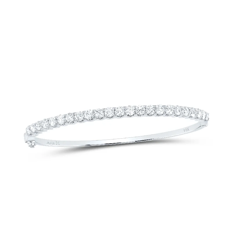 14kt White Gold Womens Round Diamond Classic Bangle Bracelet 3 Cttw