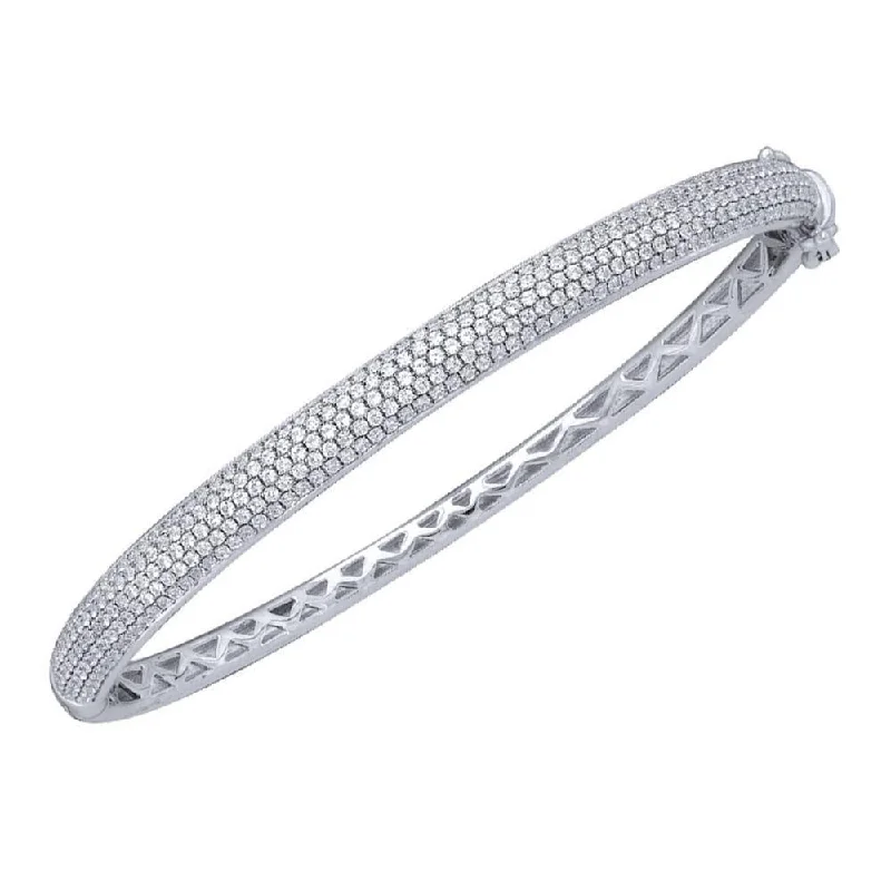 14kt White Gold Womens Round Diamond Pave Bangle Bracelet 2 Cttw