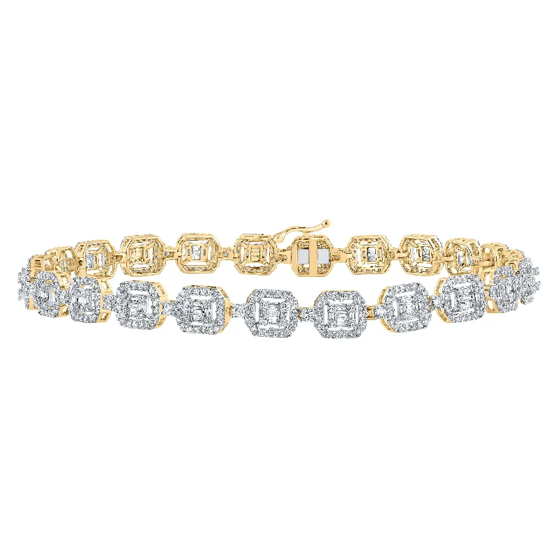 14kt Yellow Gold Mens Baguette Diamond Geometric Link Bracelet 4 Cttw