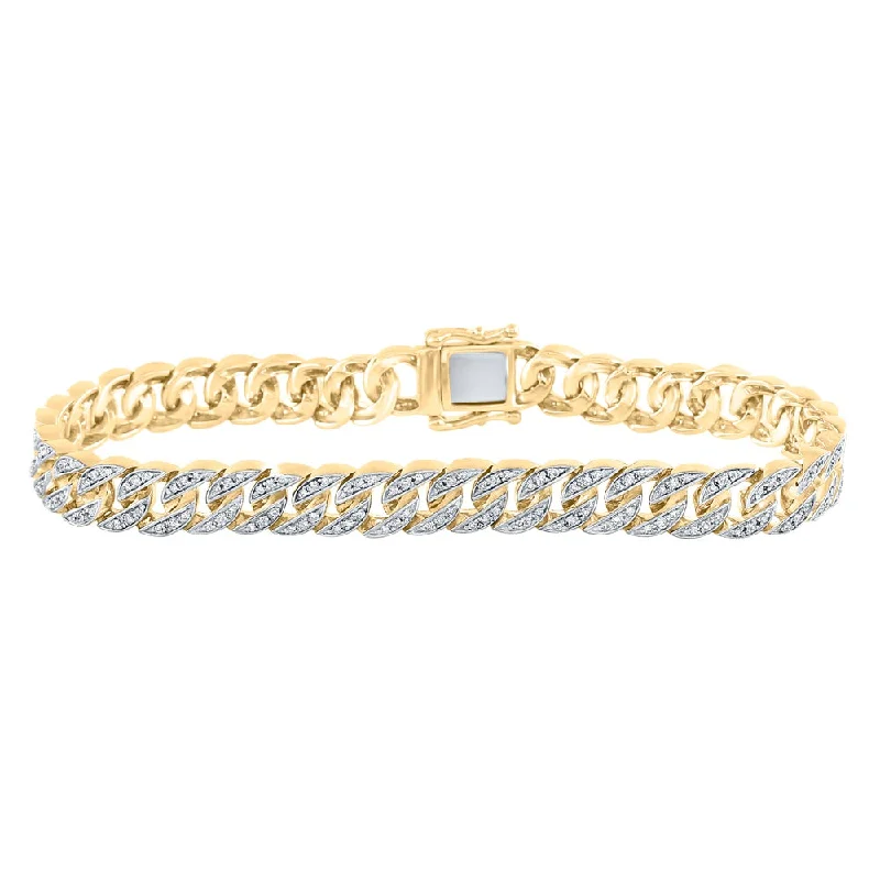 14kt Yellow Gold Mens Round Diamond Cuban Link Bracelet 1-3/4 Cttw