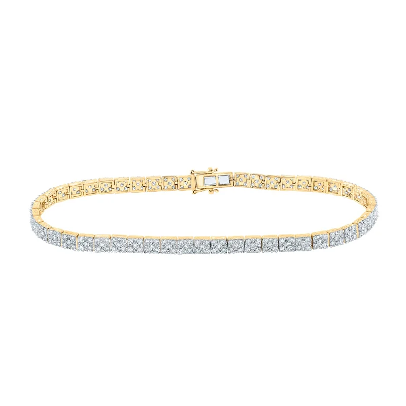 14kt Yellow Gold Mens Round Diamond Single Row Link Bracelet 4-1/3 Cttw