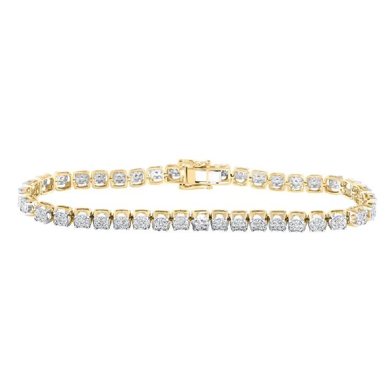 14kt Yellow Gold Mens Round Diamond Single Row Tennis Bracelet 3 Cttw