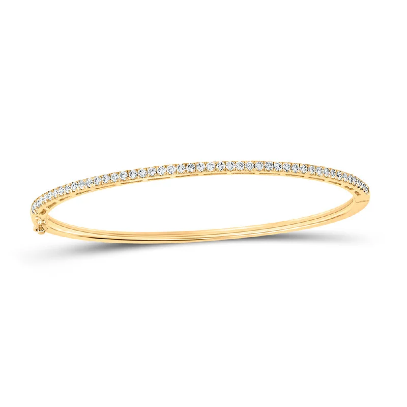 14kt Yellow Gold Womens Round Diamond Single Row Bangle Bracelet 1 Cttw