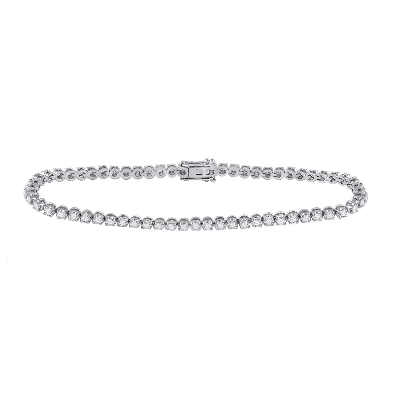 14kt White Gold Womens Round Diamond Single Row Tennis Bracelet 2 Cttw