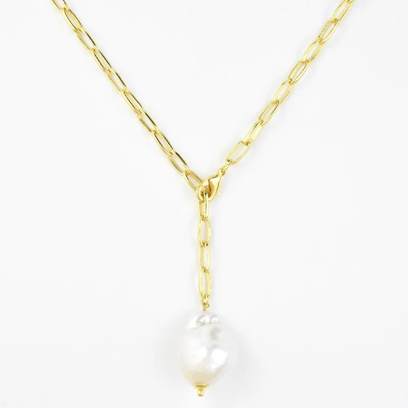 Baroque Pearl and Paperclip Chain Necklace