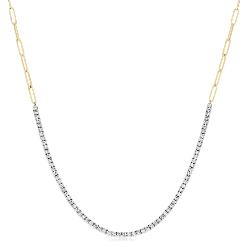 Diamond Tennis Necklace with Paper Clip Chain