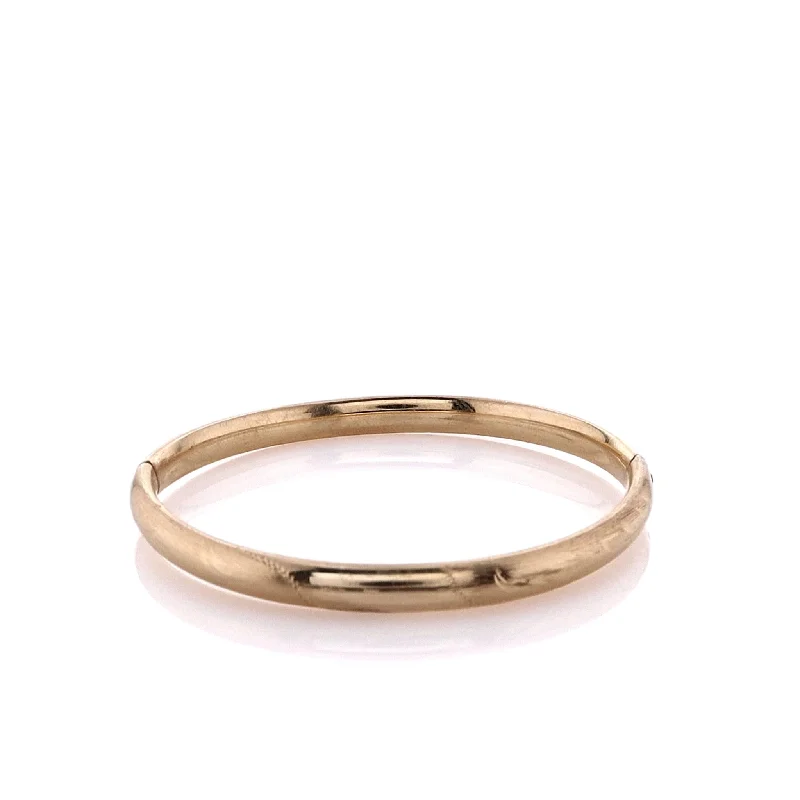 Estate 14k Yellow Gold Engraved Baby Hinged Bangle Bracelet