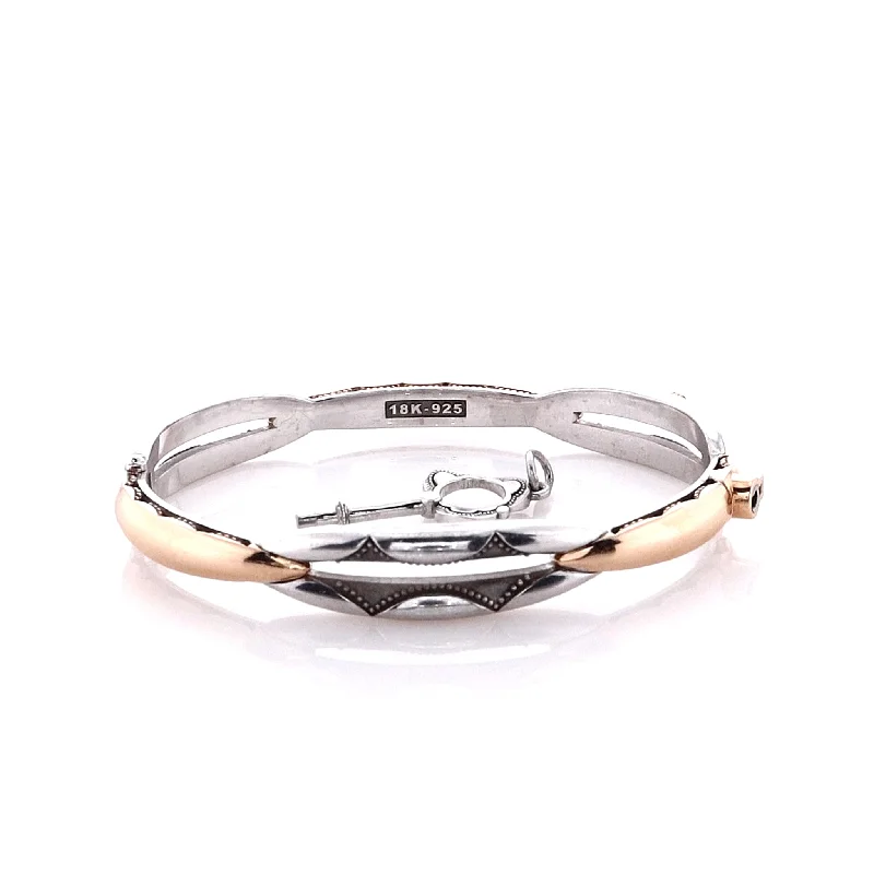 Estate Tacori Sterling Silver and 18 Karat Rose Gold Promise Bangle Bracelet With Key