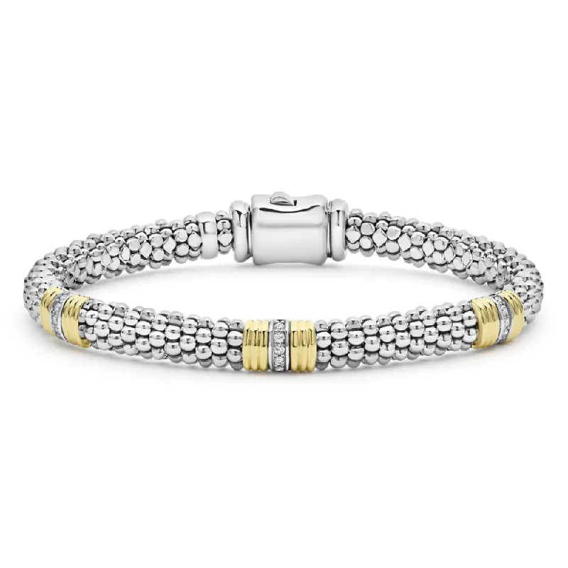 Lagos Signature Caviar Triple Diamond Station Caviar Bracelet, 6mm