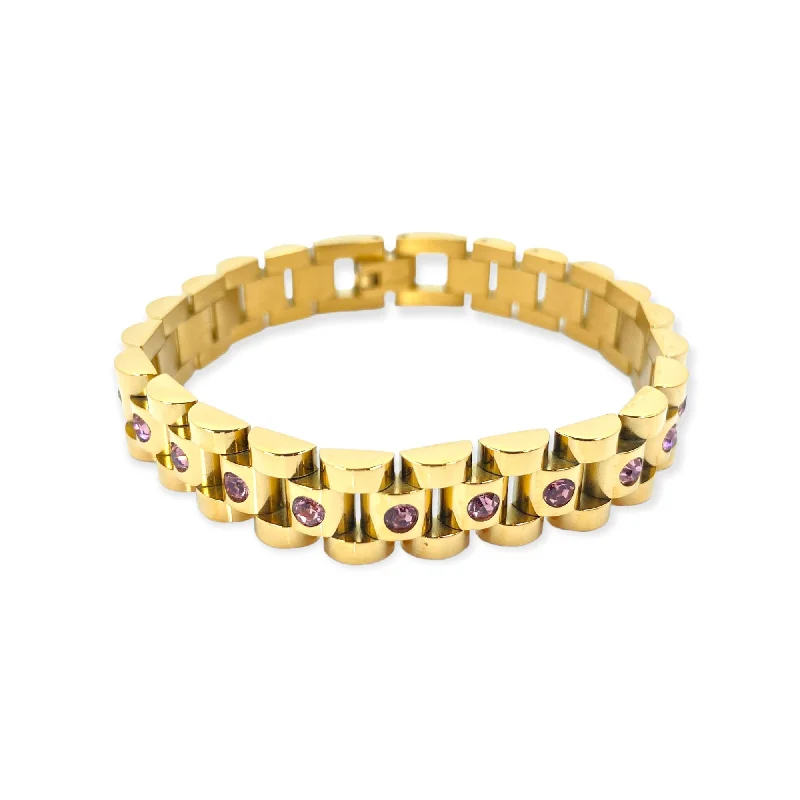 Ostrada Gold and Pink CZ Bracelet