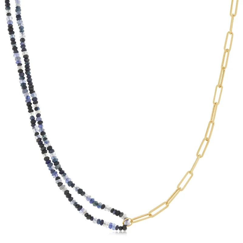 Sapphire & Paperclip Chain Half & Half Necklace