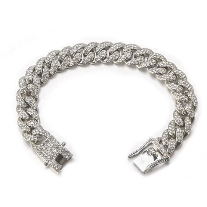 Silver CZ Miami Cuban Link Bracelet