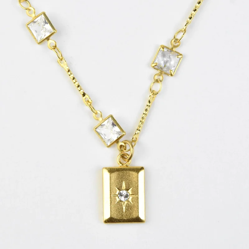 Square Crystal Chain Necklace with Pendant