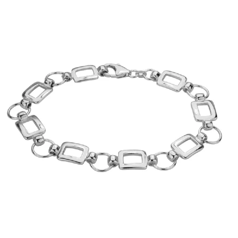 Sterling Silver Circles & Rectangles Link Bracelet