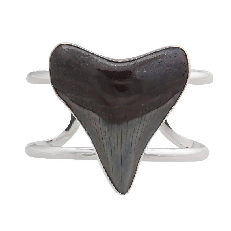 Sterling Silver Fossil Shark Tooth Double Band Cuff