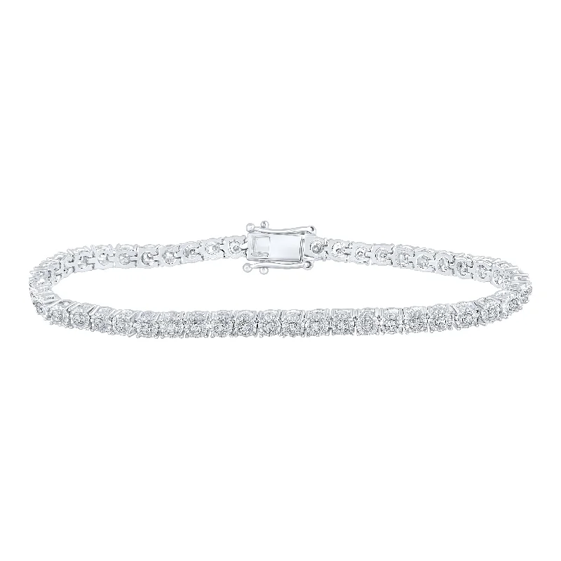 Sterling Silver Womens Round Diamond 7-inch Fashion Bracelet 1 Cttw