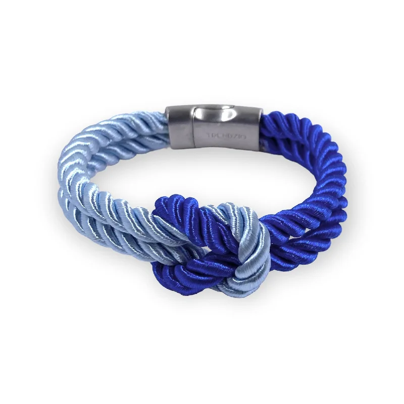 The Original Love Knot Satin Rope Bracelet- Blue and Lt. Blue