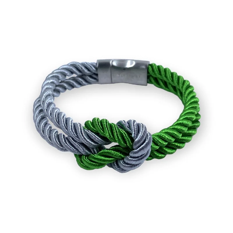 The Original Love Knot Satin Rope Bracelet Green and Grey