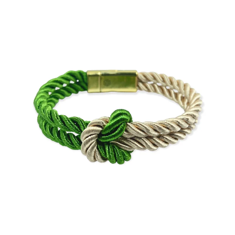 The Original Love Knot Satin Rope Bracelet- Old Gold and Green