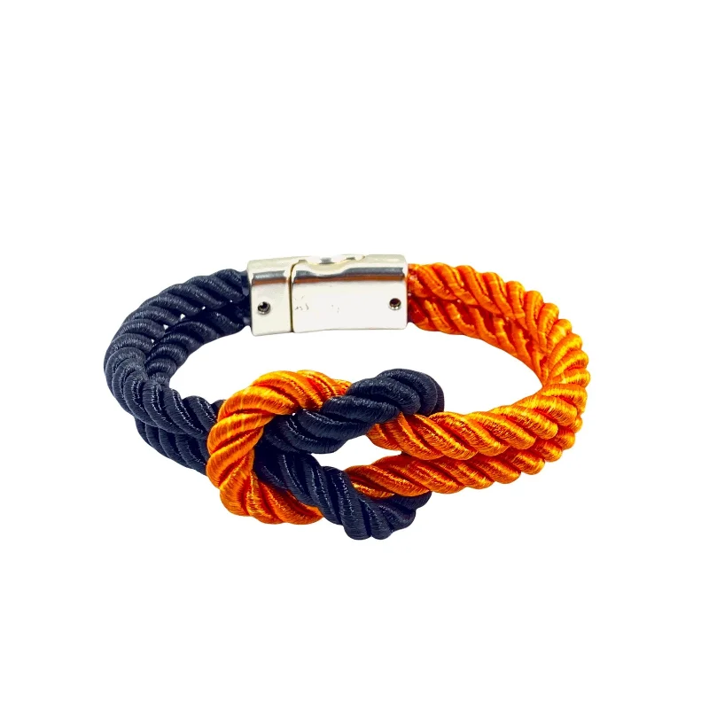 The Original Love Knot Satin Rope Bracelet- Orange and Black