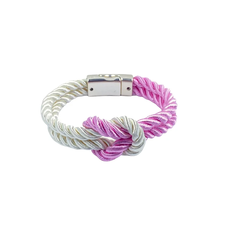 The Original Love Knot Satin Rope Bracelet- Pink and White