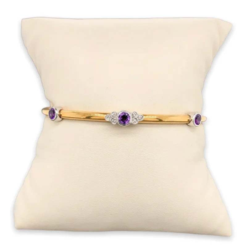 YGP Stainless Amethyst & Diamond Hinged Bangle Bracelet