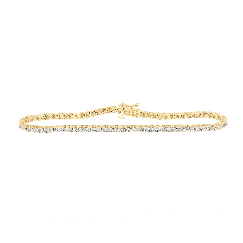 Yellow-tone Sterling Silver Womens Round Diamond 7-inch Fashion Bracelet 3/8 Cttw